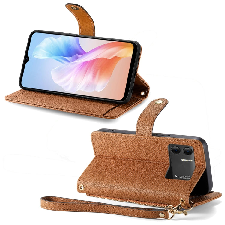 For DOOGEE X98 Pro / X98 Love Zipper Lanyard Leather Phone Case(Brown) - Doogee Cases by PMC TechLife | Online Shopping South Africa | PMC TechLife | Buy Now Pay Later Mobicred