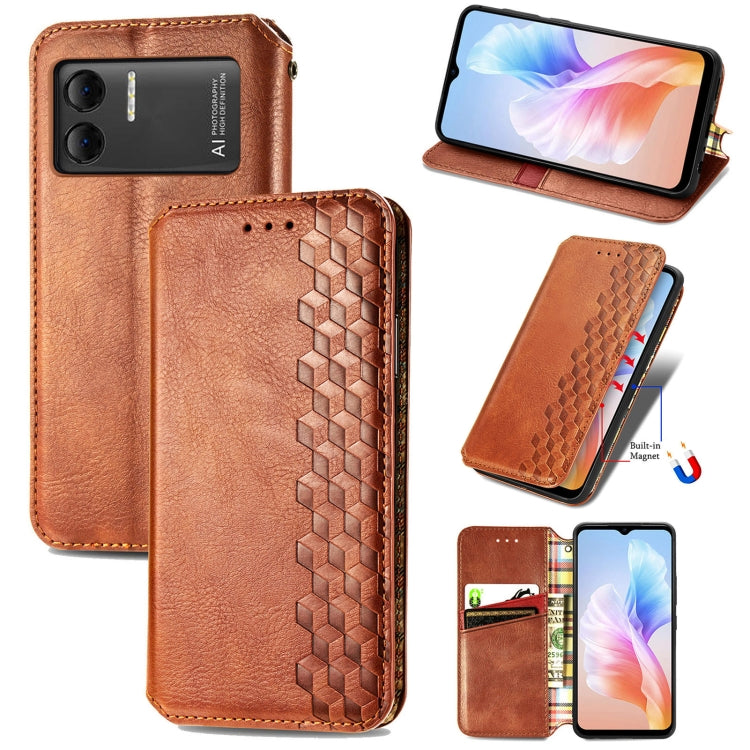 For DOOGEE X98 Pro / X98 Cubic Grid Pressed Magnetic Leather Phone Case(Brown) - Doogee Cases by PMC TechLife | Online Shopping South Africa | PMC TechLife | Buy Now Pay Later Mobicred