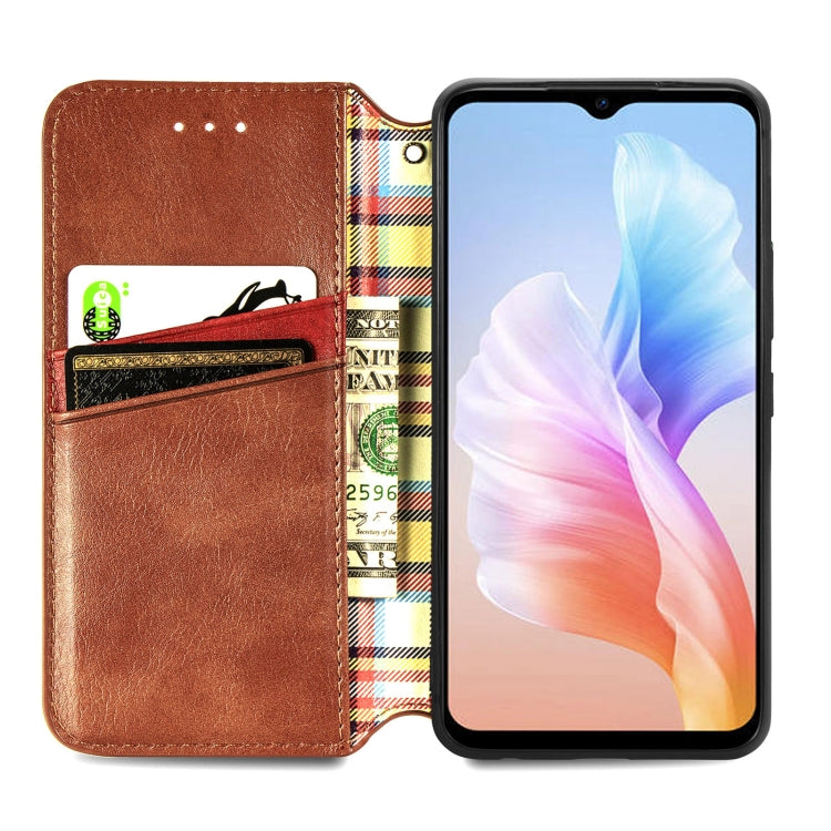 For DOOGEE X98 Pro / X98 Cubic Grid Pressed Magnetic Leather Phone Case(Brown) - Doogee Cases by PMC TechLife | Online Shopping South Africa | PMC TechLife | Buy Now Pay Later Mobicred