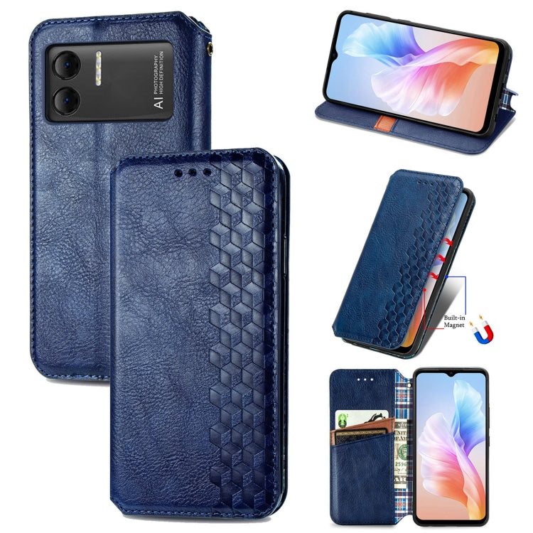 For DOOGEE X98 Pro / X98 Cubic Grid Pressed Magnetic Leather Phone Case(Bule) - Doogee Cases by PMC TechLife | Online Shopping South Africa | PMC TechLife | Buy Now Pay Later Mobicred