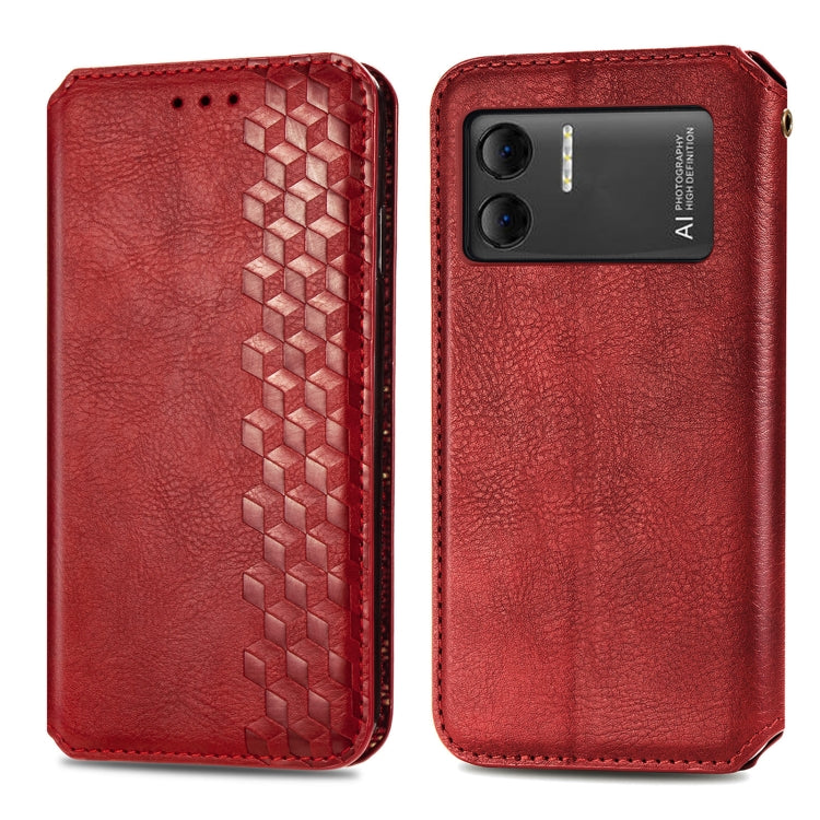 For DOOGEE X98 Pro / X98 Cubic Grid Pressed Magnetic Leather Phone Case(Red) - Doogee Cases by PMC TechLife | Online Shopping South Africa | PMC TechLife | Buy Now Pay Later Mobicred
