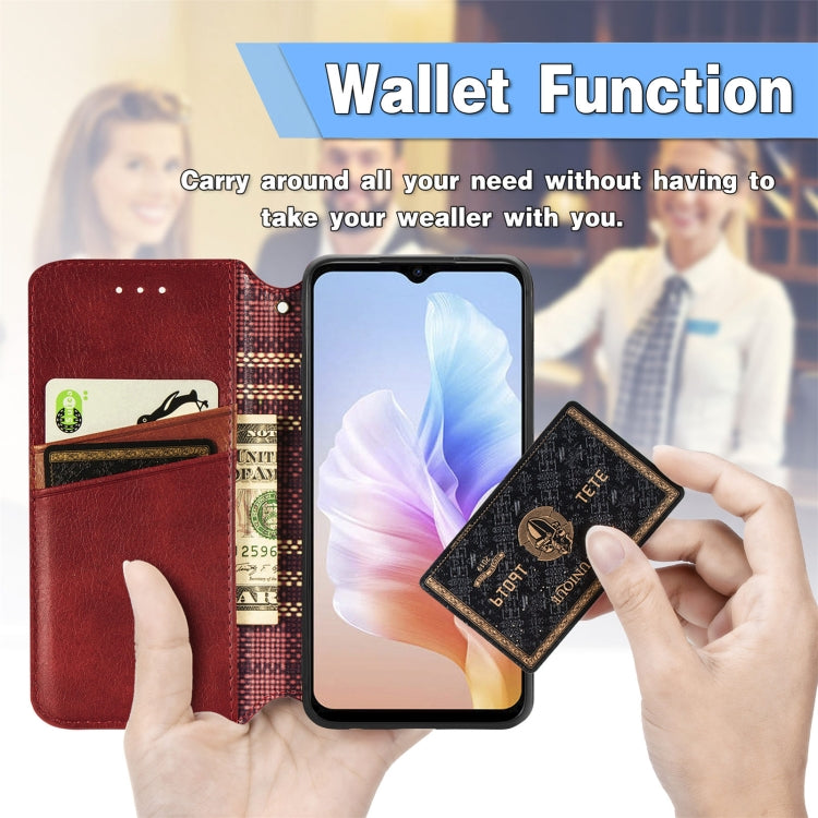 For DOOGEE X98 Pro / X98 Cubic Grid Pressed Magnetic Leather Phone Case(Red) - Doogee Cases by PMC TechLife | Online Shopping South Africa | PMC TechLife | Buy Now Pay Later Mobicred