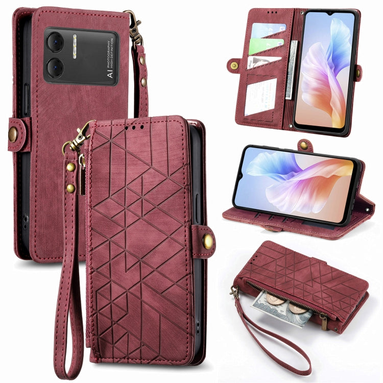For DOOGEE X98 Pro / X98 Geometric Zipper Wallet Side Buckle Leather Phone Case(Red) - Doogee Cases by PMC TechLife | Online Shopping South Africa | PMC TechLife | Buy Now Pay Later Mobicred