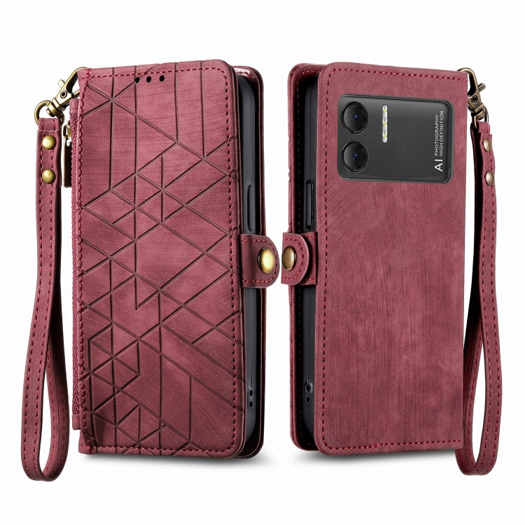 For DOOGEE X98 Pro / X98 Geometric Zipper Wallet Side Buckle Leather Phone Case(Red) - Doogee Cases by PMC TechLife | Online Shopping South Africa | PMC TechLife | Buy Now Pay Later Mobicred