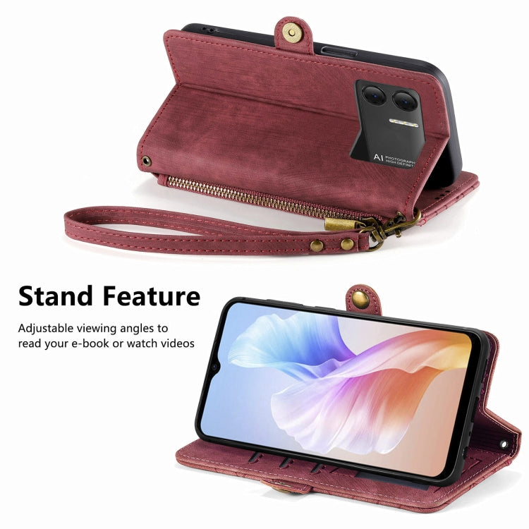 For DOOGEE X98 Pro / X98 Geometric Zipper Wallet Side Buckle Leather Phone Case(Red) - Doogee Cases by PMC TechLife | Online Shopping South Africa | PMC TechLife | Buy Now Pay Later Mobicred