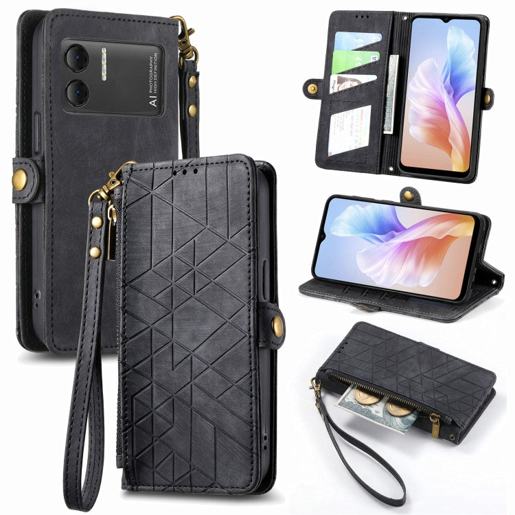 For DOOGEE X98 Pro / X98 Geometric Zipper Wallet Side Buckle Leather Phone Case(Black) - free shipping - PMC TechLife - Order now!