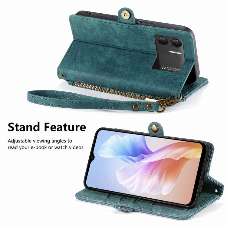 For DOOGEE X98 Pro / X98 Geometric Zipper Wallet Side Buckle Leather Phone Case(Green) - Doogee Cases by PMC TechLife | Online Shopping South Africa | PMC TechLife | Buy Now Pay Later Mobicred