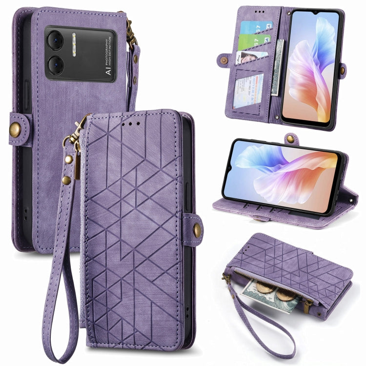For DOOGEE X98 Pro / X98 Geometric Zipper Wallet Side Buckle Leather Phone Case(Purple) - Doogee Cases by PMC TechLife | Online Shopping South Africa | PMC TechLife | Buy Now Pay Later Mobicred