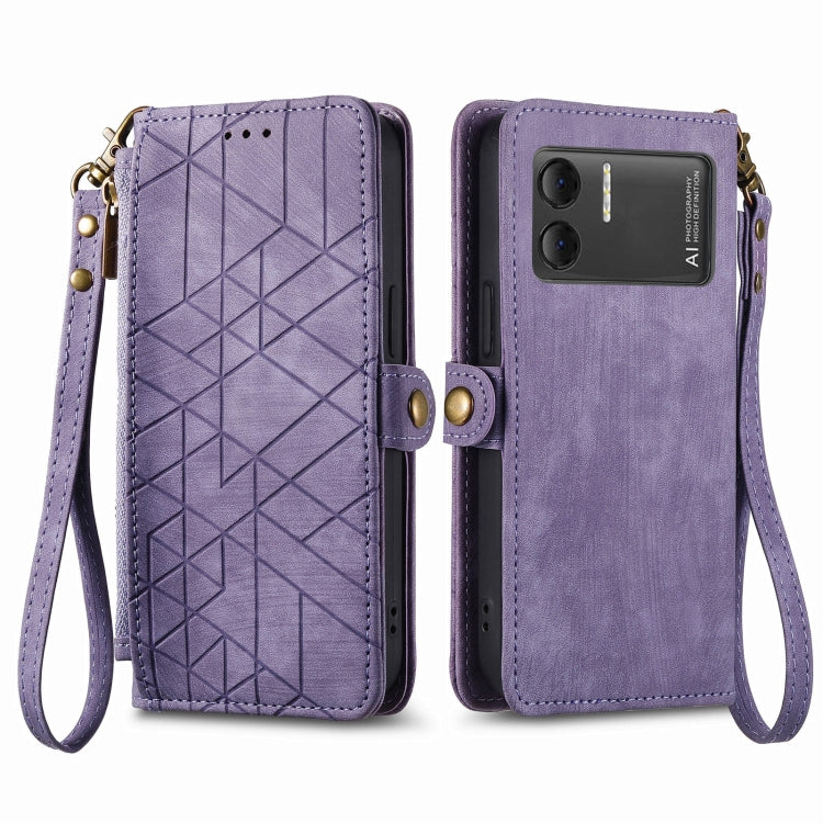 For DOOGEE X98 Pro / X98 Geometric Zipper Wallet Side Buckle Leather Phone Case(Purple) - Doogee Cases by PMC TechLife | Online Shopping South Africa | PMC TechLife | Buy Now Pay Later Mobicred