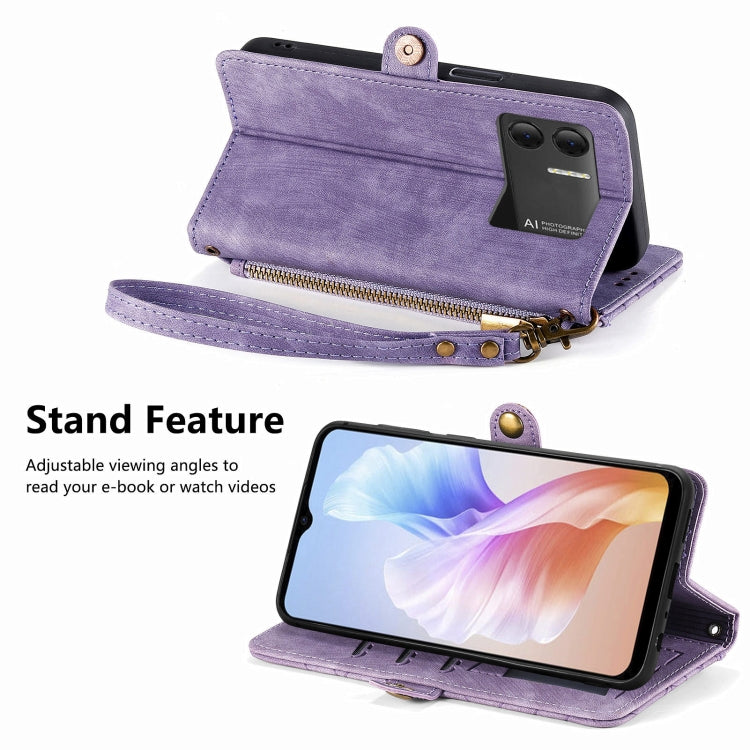 For DOOGEE X98 Pro / X98 Geometric Zipper Wallet Side Buckle Leather Phone Case(Purple) - Doogee Cases by PMC TechLife | Online Shopping South Africa | PMC TechLife | Buy Now Pay Later Mobicred