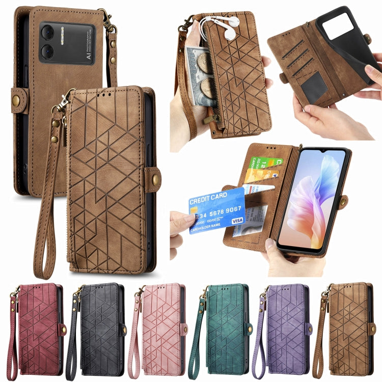 For DOOGEE X98 Pro / X98 Geometric Zipper Wallet Side Buckle Leather Phone Case(Purple) - Doogee Cases by PMC TechLife | Online Shopping South Africa | PMC TechLife | Buy Now Pay Later Mobicred