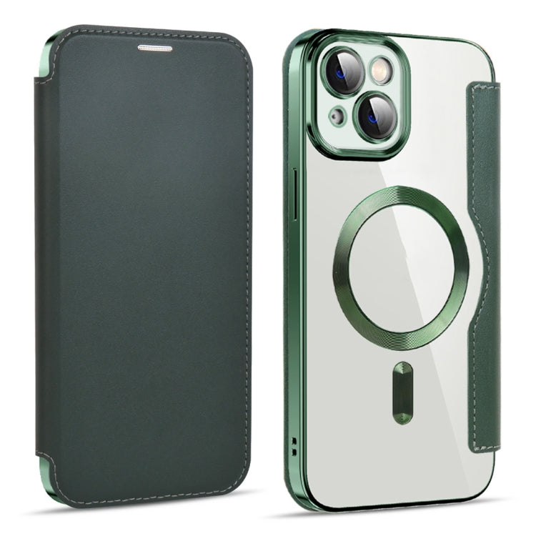 For iPhone 15 Shield MagSafe RFID Anti-theft Leather Phone Case(Green) - iPhone 15 Cases by PMC TechLife | Online Shopping South Africa | PMC TechLife | Buy Now Pay Later Mobicred