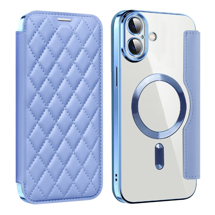 For iPhone 16 Plus Shield Magsafe RFID Anti-theft Rhombus Leather Phone Case(Blue) - iPhone 16 Plus Cases by PMC TechLife | Online Shopping South Africa | PMC TechLife | Buy Now Pay Later Mobicred