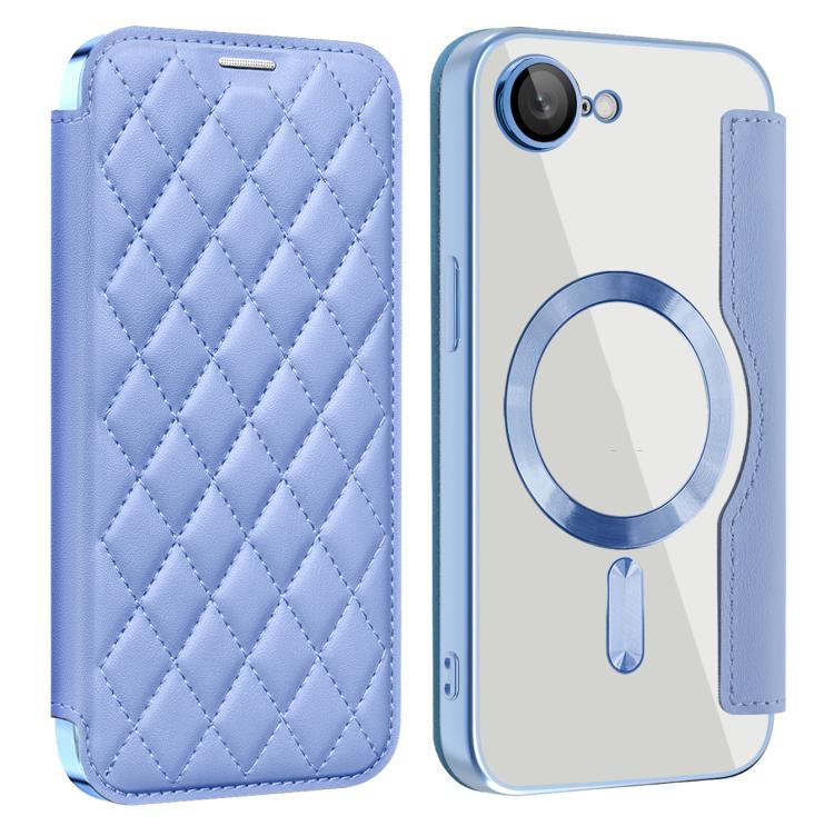 For iPhone 16e Shield Magsafe RFID Anti-theft Rhombus Leather Phone Case(Blue) - iPhone 16e Cases by PMC TechLife | Online Shopping South Africa | PMC TechLife | Buy Now Pay Later Mobicred