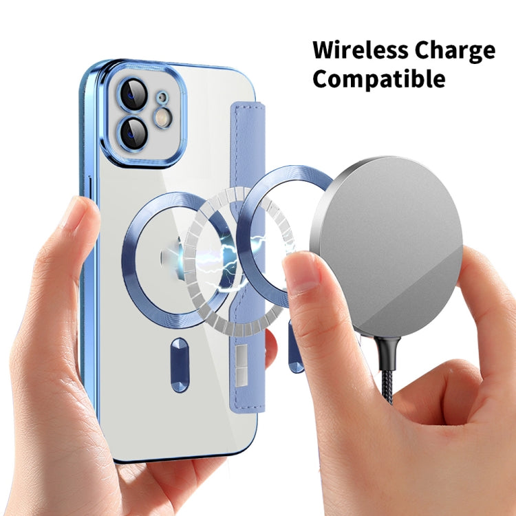 For iPhone 16e Shield Magsafe RFID Anti-theft Rhombus Leather Phone Case(Blue) - iPhone 16e Cases by PMC TechLife | Online Shopping South Africa | PMC TechLife | Buy Now Pay Later Mobicred