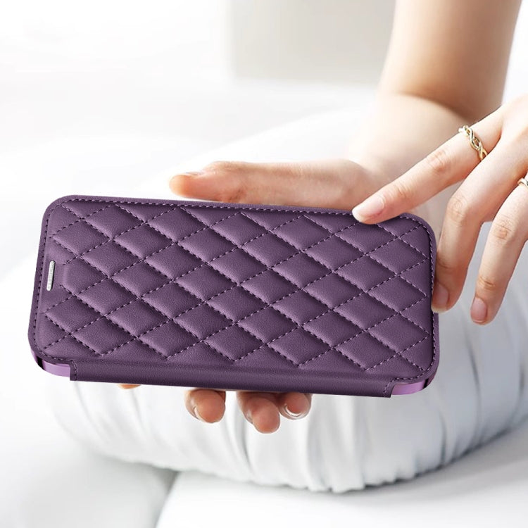 For Samsung Galaxy S23 Ultra 5G Shield Magsafe RFID Anti-theft Rhombus Leather Phone Case(Purple) - Galaxy S23 Ultra 5G Cases by PMC TechLife | Online Shopping South Africa | PMC TechLife