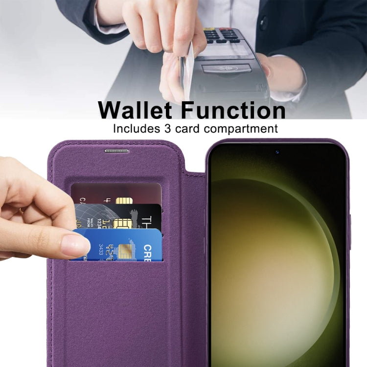 For Samsung Galaxy S23 Ultra 5G Shield Magsafe RFID Anti-theft Rhombus Leather Phone Case(Purple) - Galaxy S23 Ultra 5G Cases by PMC TechLife | Online Shopping South Africa | PMC TechLife