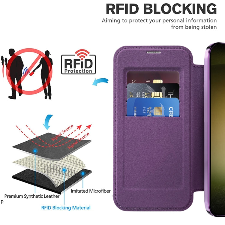 For Samsung Galaxy S23 Ultra 5G Shield Magsafe RFID Anti-theft Rhombus Leather Phone Case(Purple) - Galaxy S23 Ultra 5G Cases by PMC TechLife | Online Shopping South Africa | PMC TechLife