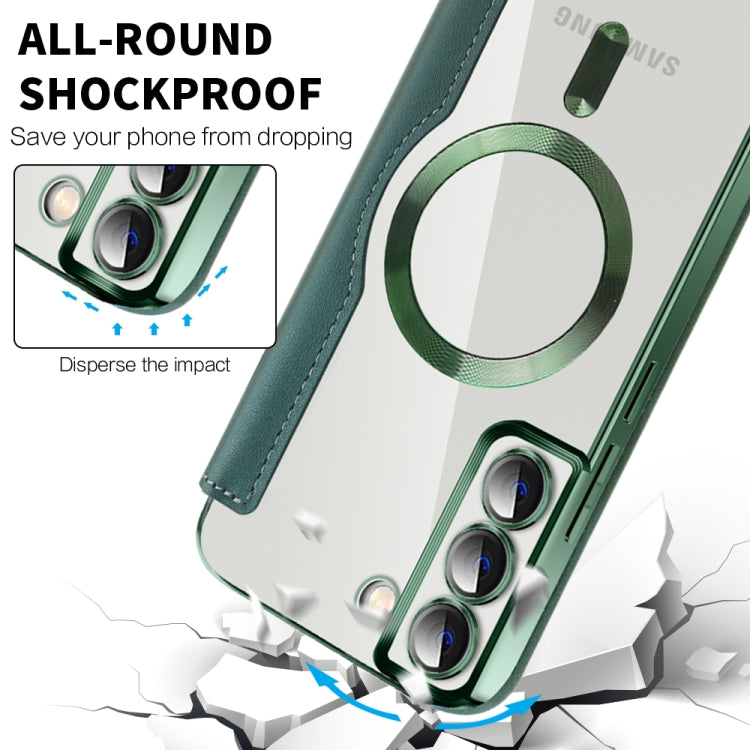 For Samsung Galaxy S22 Ultra 5G Shield MagSafe RFID Anti-theft Rhombus Leather Phone Case(Green) - Galaxy S22 Ultra 5G Cases by PMC TechLife | Online Shopping South Africa | PMC TechLife | Buy Now Pay Later Mobicred