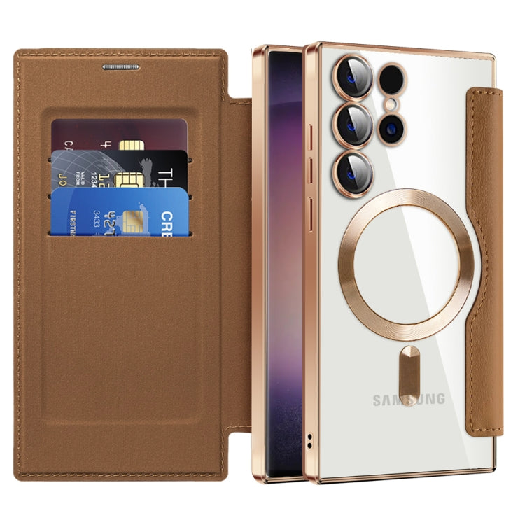 For Samsung Galaxy S25 Ultra 5G Shield MagSafe RFID Anti-theft Rhombus Leather Phone Case(Brown) - free shipping - PMC Jewellery - Order now!