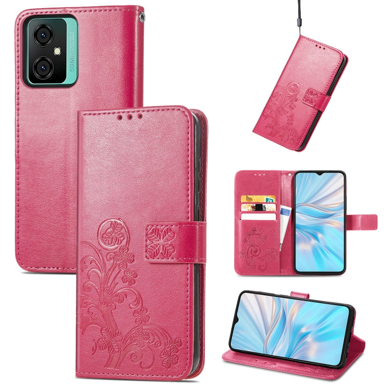 For Blackview Oscal C70 Four-leaf Clasp Embossed Buckle Leather Phone Case(Magenta) - More Brand by PMC TechLife | Online Shopping South Africa | PMC TechLife