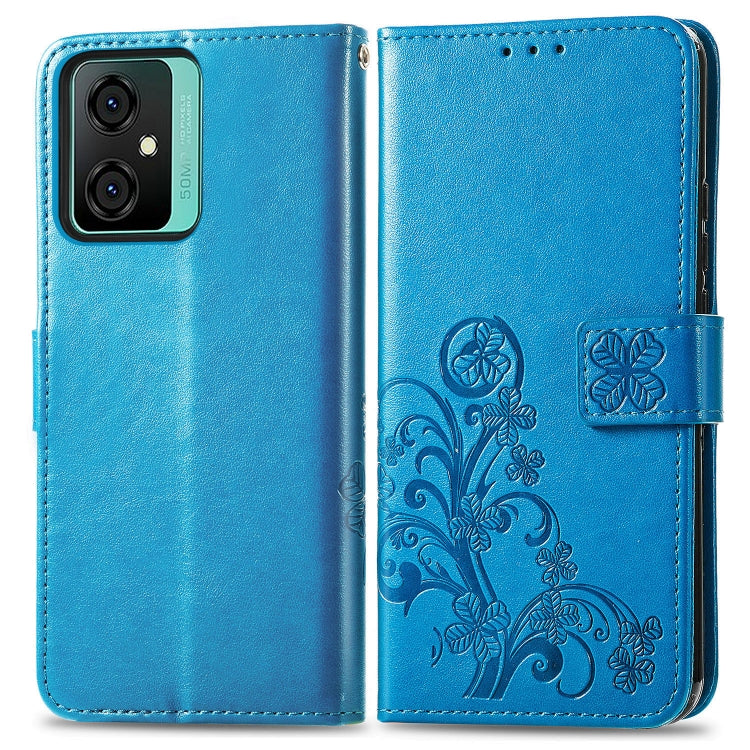 For Blackview Oscal C70 Four-leaf Clasp Embossed Buckle Leather Phone Case(Blue) - More Brand by PMC TechLife | Online Shopping South Africa | PMC TechLife