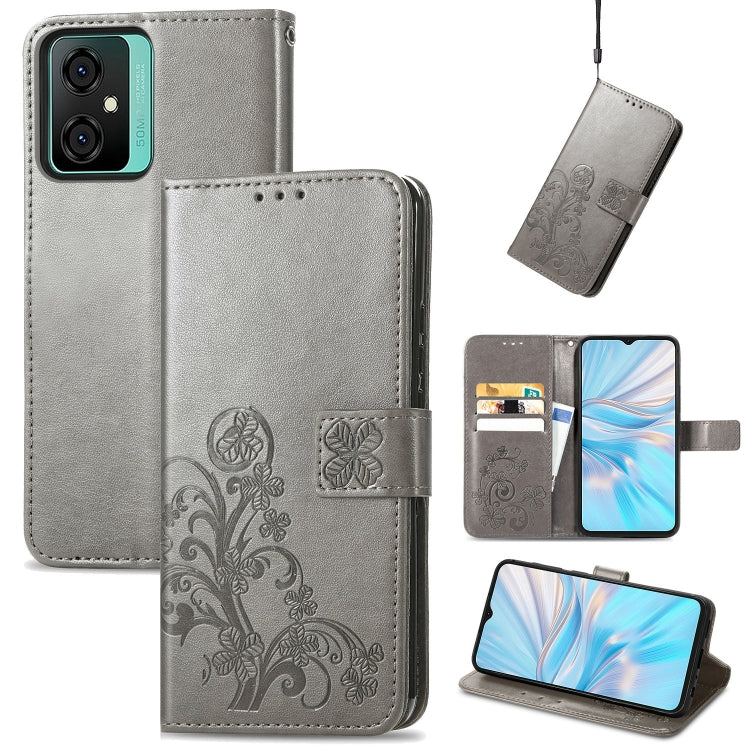 For Blackview Oscal C70 Four-leaf Clasp Embossed Buckle Leather Phone Case(Gray) - More Brand by PMC TechLife | Online Shopping South Africa | PMC TechLife