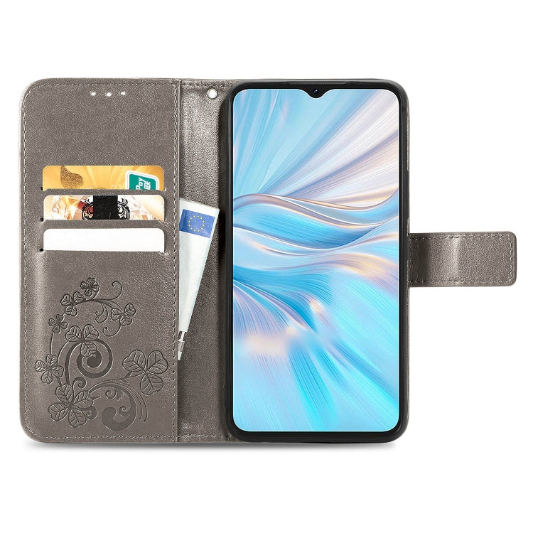 For Blackview Oscal C70 Four-leaf Clasp Embossed Buckle Leather Phone Case(Gray) - More Brand by PMC TechLife | Online Shopping South Africa | PMC TechLife