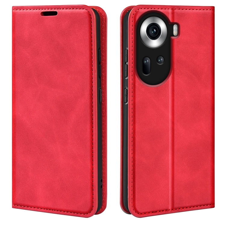 For OPPO Reno11 5G Global Retro-skin Magnetic Suction Leather Phone Case(Red) - Reno11 Cases by PMC TechLife | Online Shopping South Africa | PMC TechLife | Buy Now Pay Later Mobicred