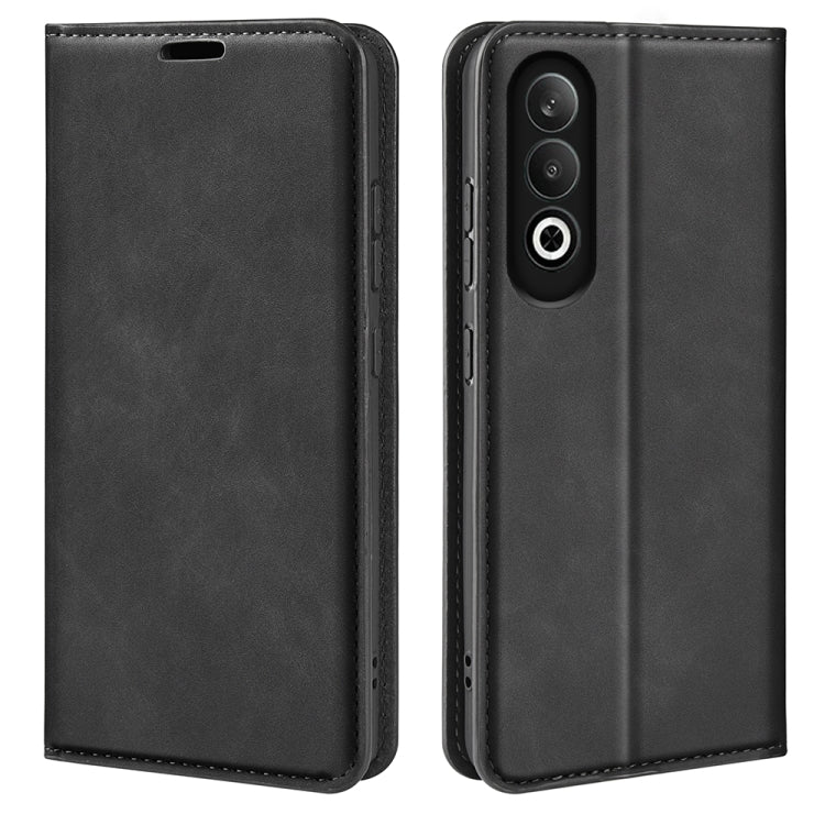 For OPPO K12 Retro-skin Magnetic Suction Leather Phone Case(Black) - OPPO Cases by PMC TechLife | Online Shopping South Africa | PMC TechLife | Buy Now Pay Later Mobicred