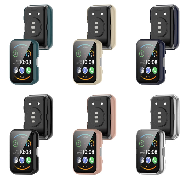 For Huawei Watch Fit New PC + 9H Tempered Film Integrated Watch Protective Case(Blue) - Watch Cases by PMC TechLife | Online Shopping South Africa | PMC TechLife | Buy Now Pay Later Mobicred