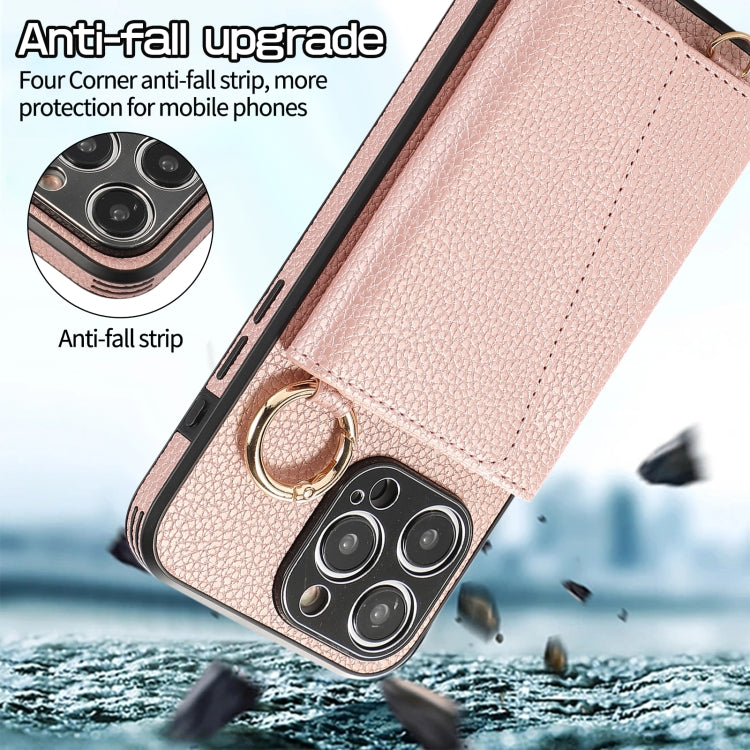 For iPhone 15 Crossbody Ring Wallet Leather Back Cover Phone Case(Pink) - free shipping - PMC TechLife - Order now!