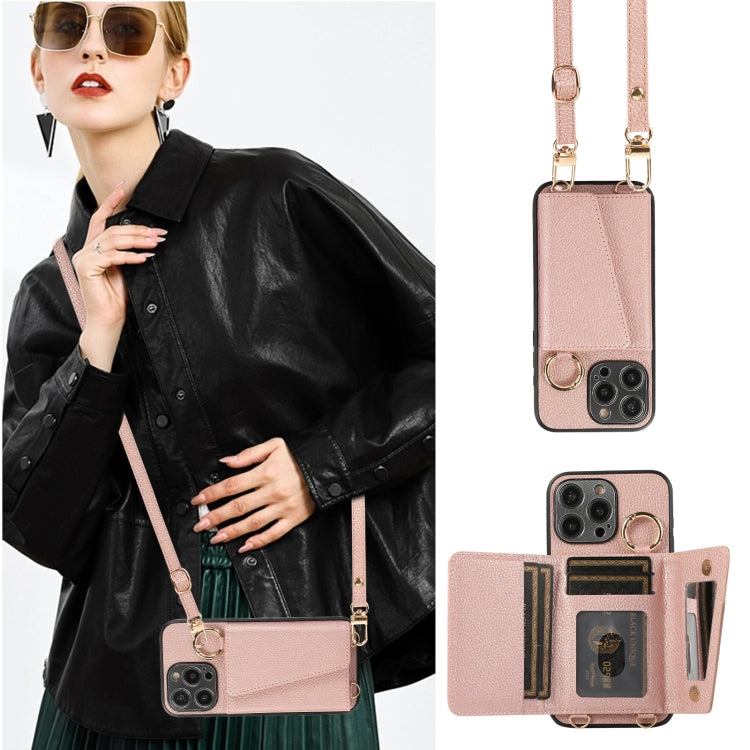 For iPhone 15 Crossbody Ring Wallet Leather Back Cover Phone Case(Pink) - free shipping - PMC TechLife - Order now!
