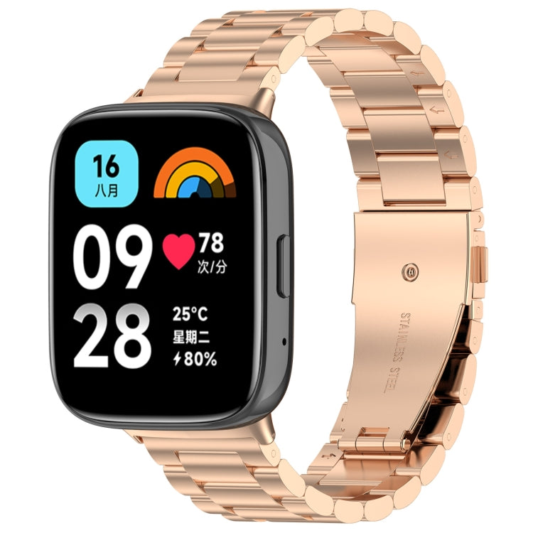For Redmi Watch 3 Active Three Bead Stainless Steel Metal Watch Band(Rose Gold) - free shipping - PMC TechLife - Order now!