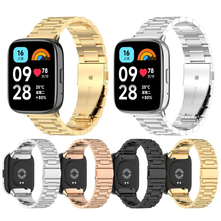 For Redmi Watch 3 Active Three Bead Stainless Steel Metal Watch Band(Black) - Watch Bands by PMC TechLife | Online Shopping South Africa | PMC TechLife