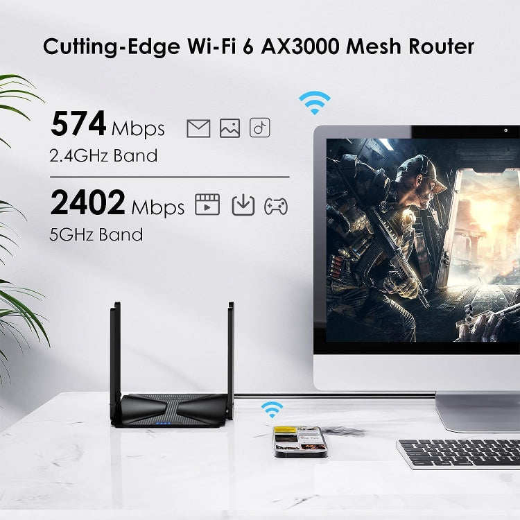 WAVLINK WN586X3 Wireless Gigabit Ethernet Router Wi-Fi 6 AX3000 Mesh Router Dual Band, Plug:AU Plug - free shipping - PMC Jewellery - Order now!