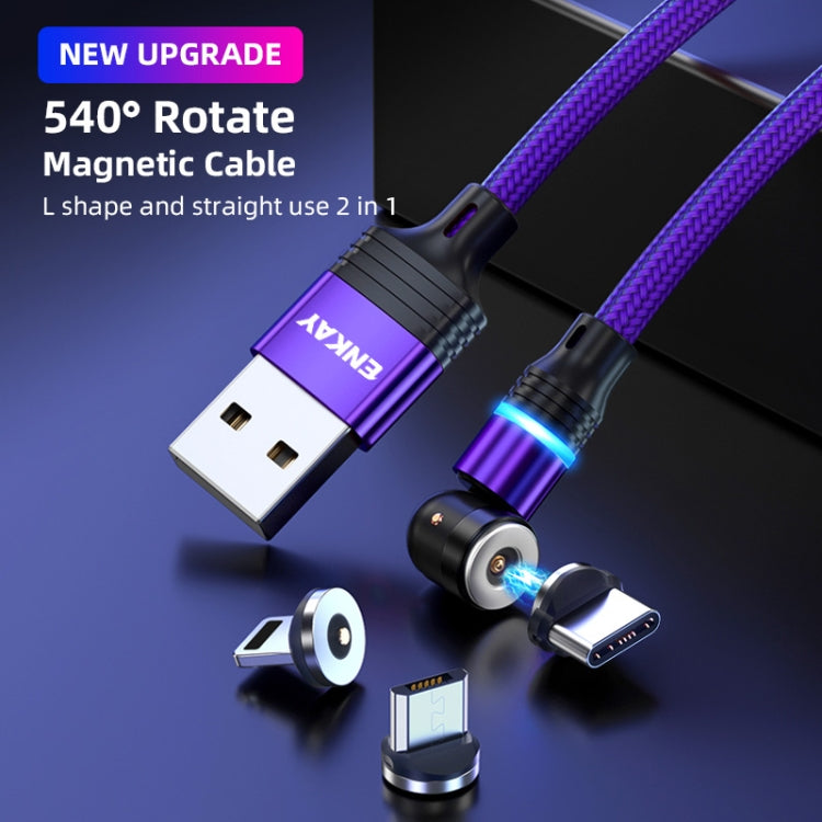 ENKAY 3 in 1 2.4A USB to Type-C / 8 Pin / Micro USB Magnetic 540 Degrees Rotating Charging Cable, Length:2m(Purplele) - free shipping - PMC Jewellery - Order now!