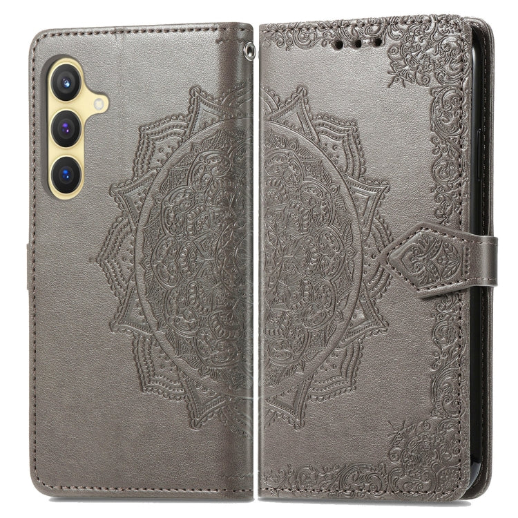 For Samsung Galaxy S25 5G Mandala Flower Embossed Leather Phone Case(Gray) - Galaxy S25 5G Cases by PMC Jewellery | Online Shopping South Africa | PMC Jewellery | Buy Now Pay Later Mobicred