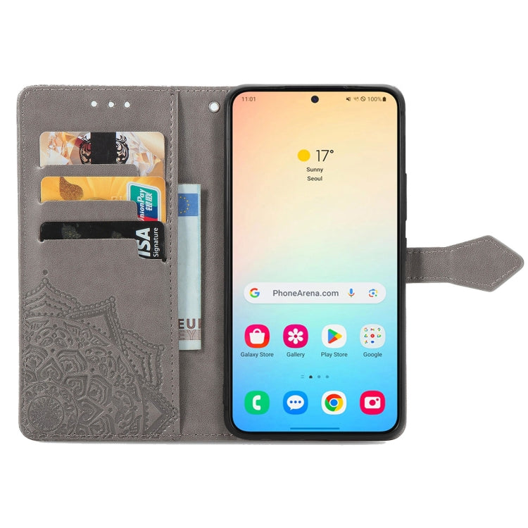 For Samsung Galaxy S25 5G Mandala Flower Embossed Leather Phone Case(Gray) - Galaxy S25 5G Cases by PMC Jewellery | Online Shopping South Africa | PMC Jewellery | Buy Now Pay Later Mobicred