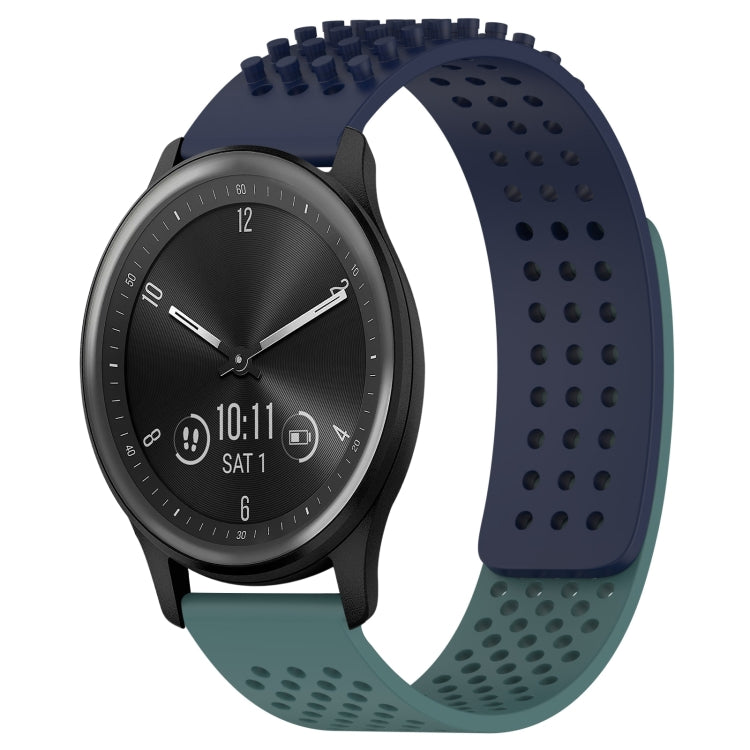 For Garmin Vivomove Sport 20mm Holes Breathable 3D Dots Silicone Watch Band(Midnight Blue+Olive Green) - Watch Bands by PMC TechLife | Online Shopping South Africa | PMC TechLife