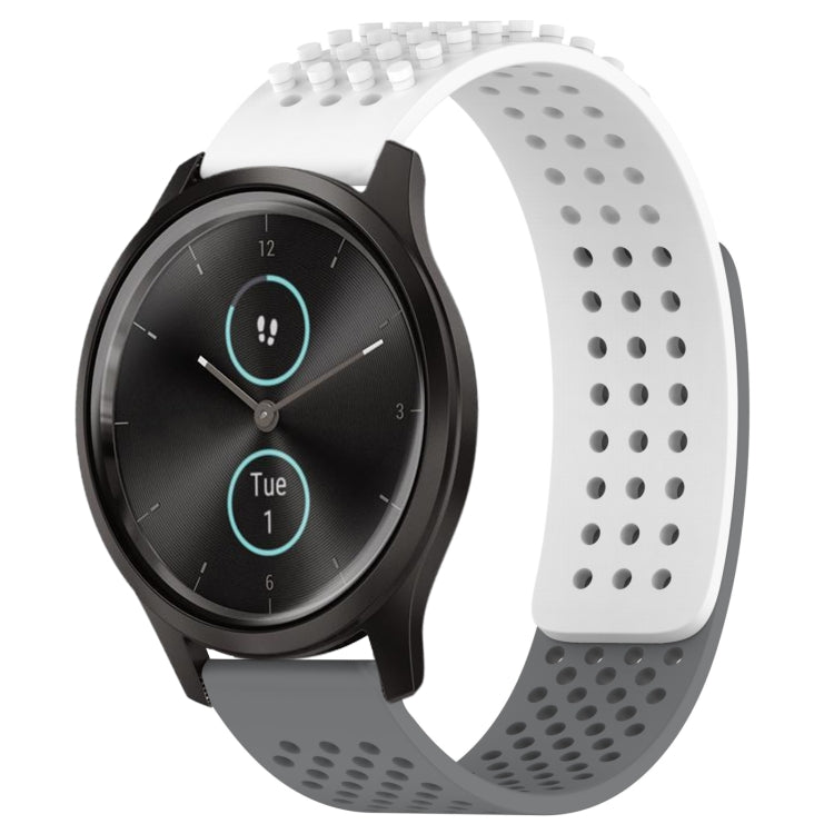 For Garmin VivoMove Style 20mm Holes Breathable 3D Dots Silicone Watch Band(White+Grey) - Watch Bands by PMC TechLife | Online Shopping South Africa | PMC TechLife