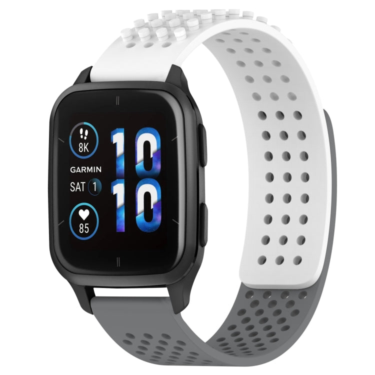 For Garmin Forerunner Sq2 Music 20mm Holes Breathable 3D Dots Silicone Watch Band(White+Grey) - Watch Bands by PMC TechLife | Online Shopping South Africa | PMC TechLife