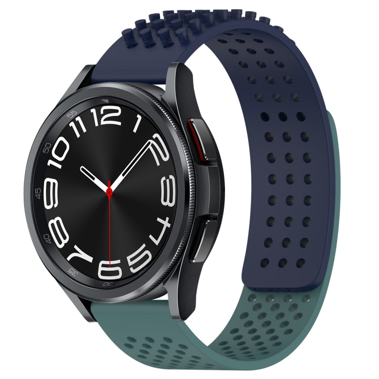 For Samsung Galaxy Watch 6 Classic 43mm 20mm Holes Breathable 3D Dots Silicone Watch Band(Midnight Blue+Olive Green) - Watch Bands by PMC TechLife | Online Shopping South Africa | PMC TechLife