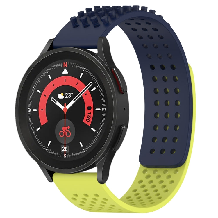 For Samsung Galaxy Watch 5 Pro  45mm 20mm Holes Breathable 3D Dots Silicone Watch Band(Midnight Blue+Lime Green) - Watch Bands by PMC TechLife | Online Shopping South Africa | PMC TechLife