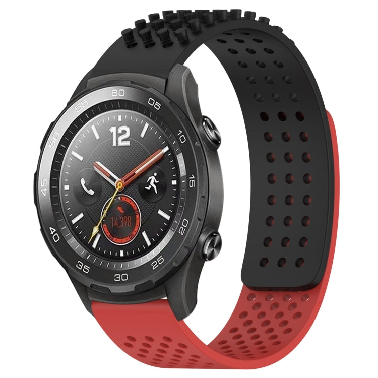For Huawei Watch 2 20mm Holes Breathable 3D Dots Silicone Watch Band(Black+Red) - Watch Bands by PMC TechLife | Online Shopping South Africa | PMC TechLife