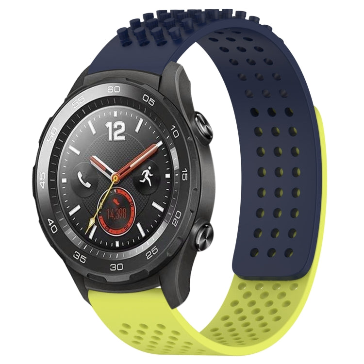 For Huawei Watch 2 20mm Holes Breathable 3D Dots Silicone Watch Band(Midnight Blue+Lime Green) - Watch Bands by PMC TechLife | Online Shopping South Africa | PMC TechLife
