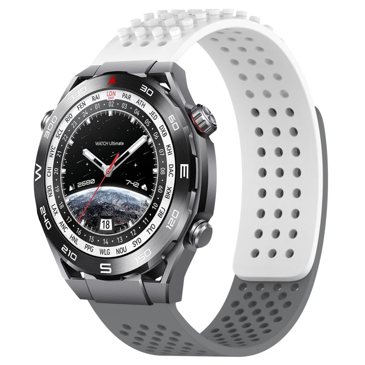 For Huawei Watch Ultimate 22mm Holes Breathable 3D Dots Silicone Watch Band(White+Grey) - Watch Bands by PMC TechLife | Online Shopping South Africa | PMC TechLife