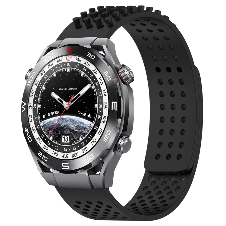 For Huawei Watch Ultimate 22mm Holes Breathable 3D Dots Silicone Watch Band(Black) - Watch Bands by PMC TechLife | Online Shopping South Africa | PMC TechLife