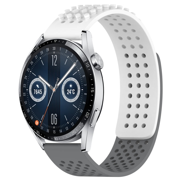 For Huawei Watch GT3 46mm 22mm Holes Breathable 3D Dots Silicone Watch Band(White+Grey) - free shipping - PMC TechLife - Order now!