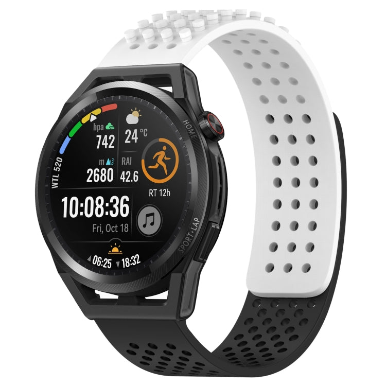 For Huawei Watch GT Runner 22mm Holes Breathable 3D Dots Silicone Watch Band(White+Black) - Watch Bands by PMC TechLife | Online Shopping South Africa | PMC TechLife
